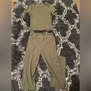 Olive Green Ribbed Leggings Set
